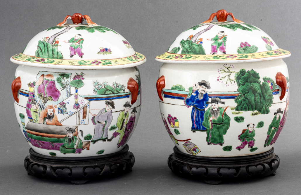 Pair of Chinese porcelain famille verte jars, est. $2,000-$4,000