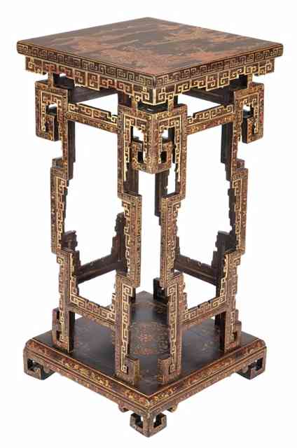 Chinese Qing dynasty lacquer and polychrome altar stand or table, est. $1,400-1,800