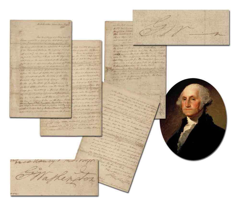 Revolutionary War-dated manuscript letter, twice signed by George Washington, providing detailed information about the number of soldiers who had survived the winter in Morristown, N.J., est. $30,000-$40,000