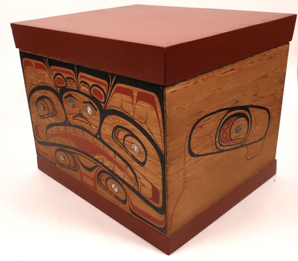 Large Haida (Alaska) ornate design box, $625