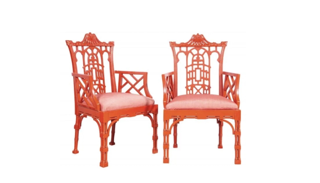 Pair of Chinese Chippendale-style painted wood chairs, property of a residence designed by Hutton Wilkinson of Tony Duquette, Inc., $4,750 plus the buyer’s premium