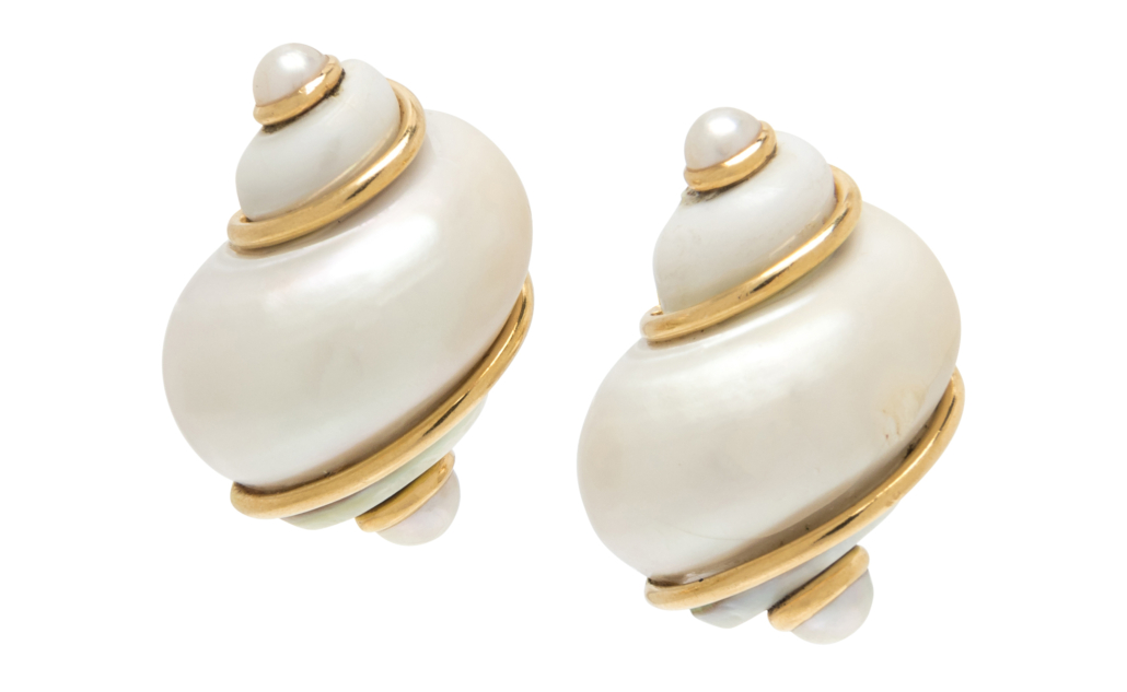 Seaman Schepps shell and cultured pearl earclips, est. $1,000-$2,000