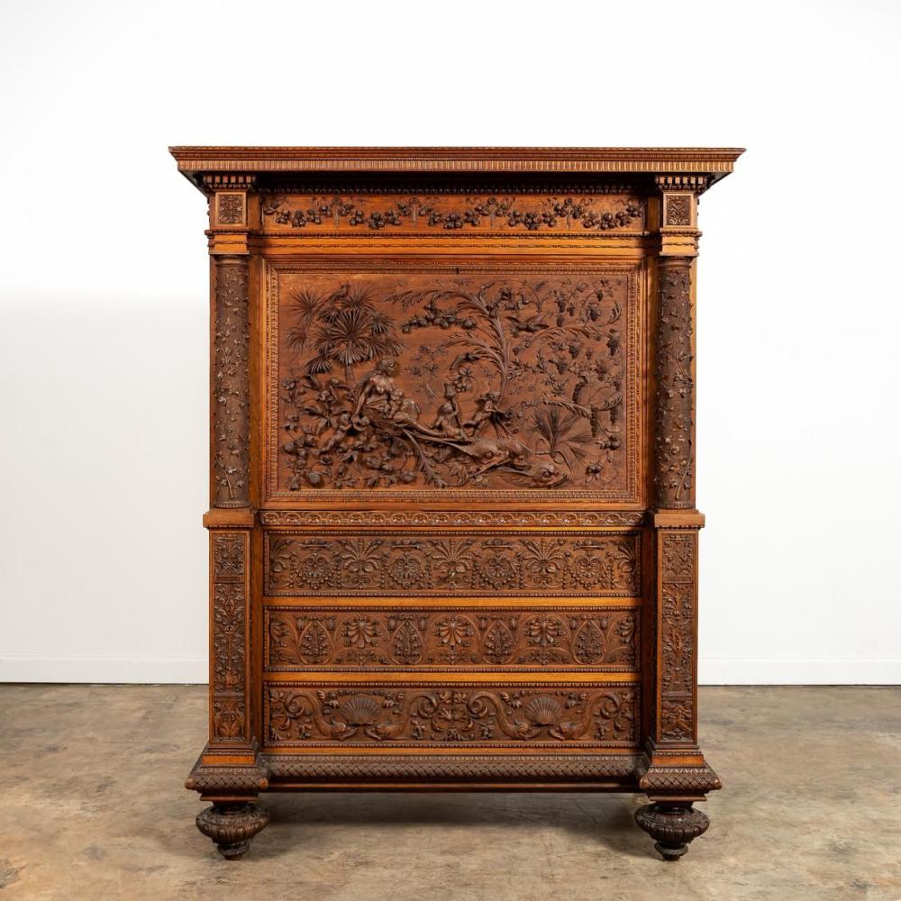 Italian Renaissance Revival walnut secretary desk by Luigi Frullini, est. $30,000-$50,000