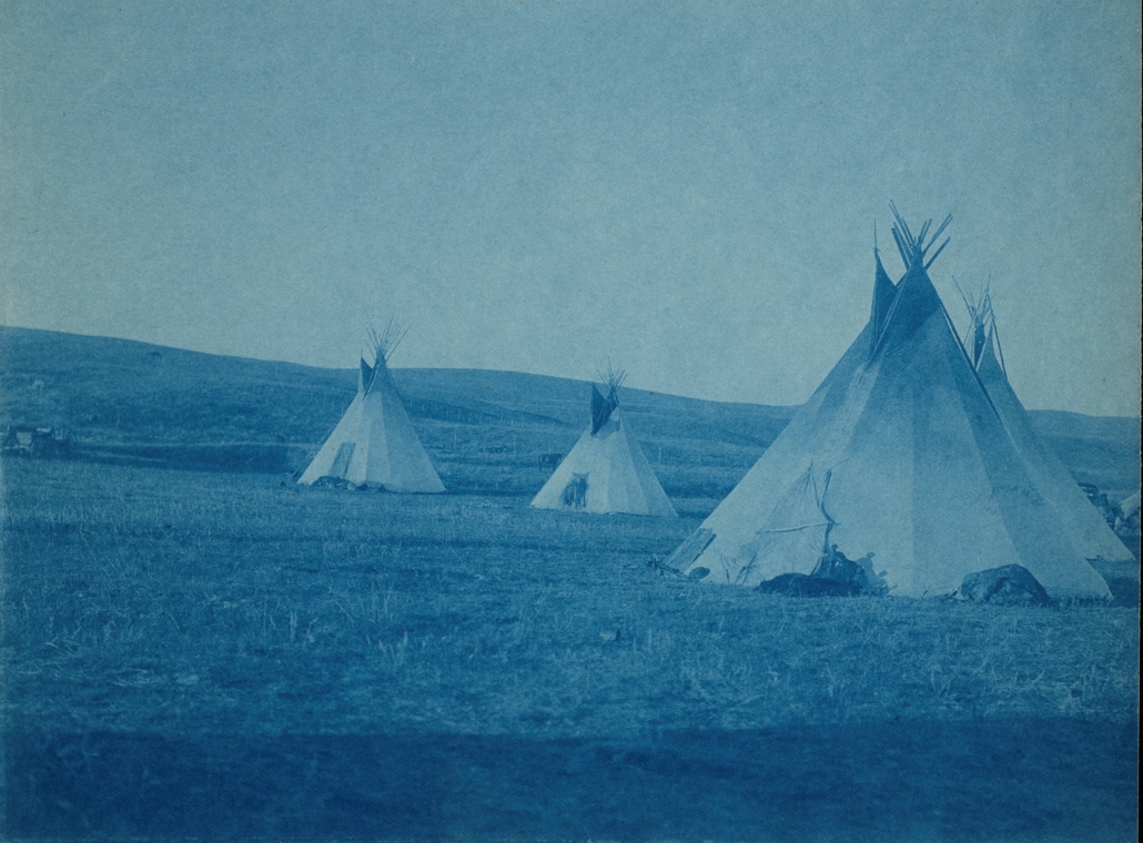 Edward S. Curtis, ‘Piegan,’ c. 1910, cyanotype on paper, 6in by 8in. Peterson Family Collection.