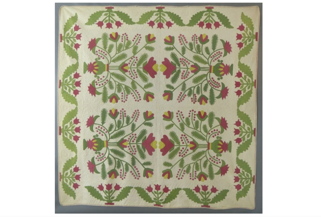 1850s applique red and green quilt, est. $3,000-$3,500
