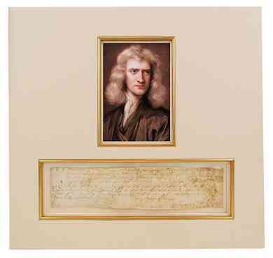 Recognizance bond signed by Isaac Newton when he was Warden of the Royal Mint in 1699, relating to the criminal case against counterfeiter William Chaloner, est. $24,000-$28,000