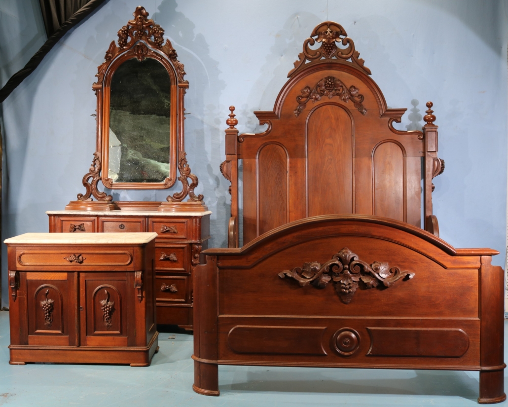  Three-piece walnut Victorian bedroom suite, est. $2,000-$3,500