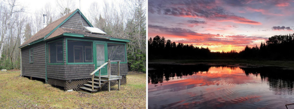 Left, Lock Dam Camp (Lock Dam); Right, Allagash sunset. Both images courtesy of the Maine Bureau of Parks and Lands