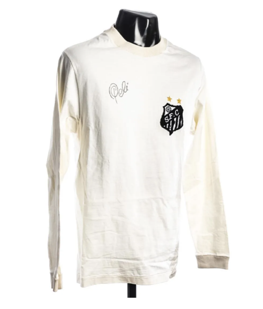 A Pele match-worn jersey plus a pair of match-worn boots brought $8,119 plus the buyer’s premium in June 2019 at Graham Budd Auctions Ltd. Image courtesy of Graham Budd Auctions Ltd and LiveAuctioneers.