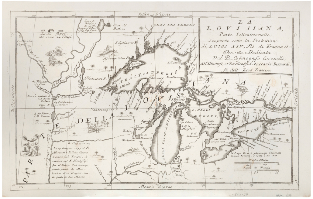Vincenzo Coronelli’s 1695 engraved map of the Great Lakes and the headwaters of the Mississippi, est. $7,000-$9,000