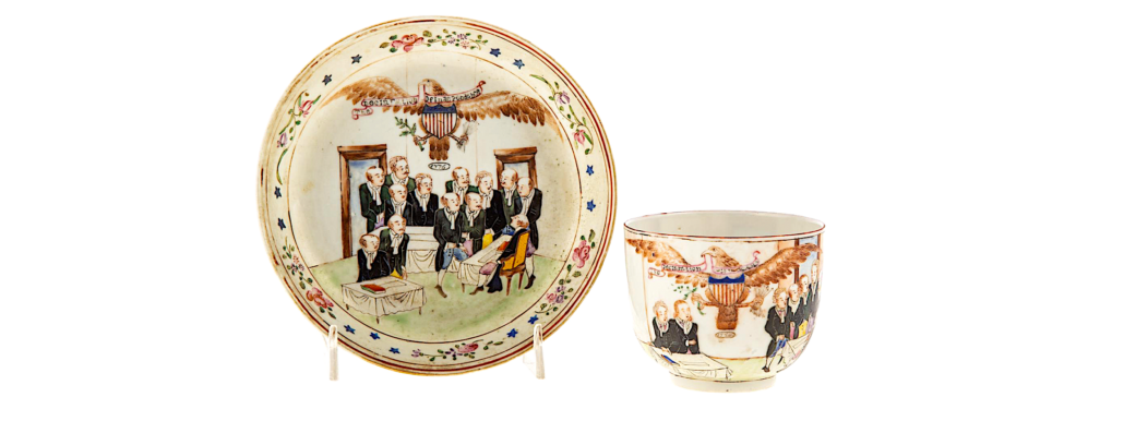 Chinese export porcelain featuring images inspired by John Trumbull’s painting, ‘The Declaration of Independence,’ est. $5,000-$7,000