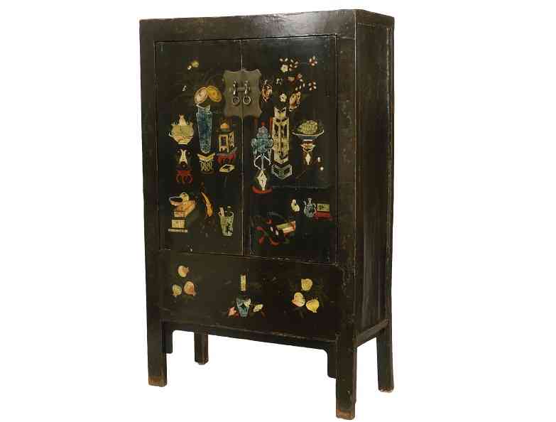 Chinese black lacquered robe cabinet, est. $1,000-$2,000