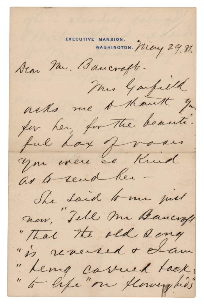 James A. Garfield letter signed as President on Executive Mansion letterhead, $25,770