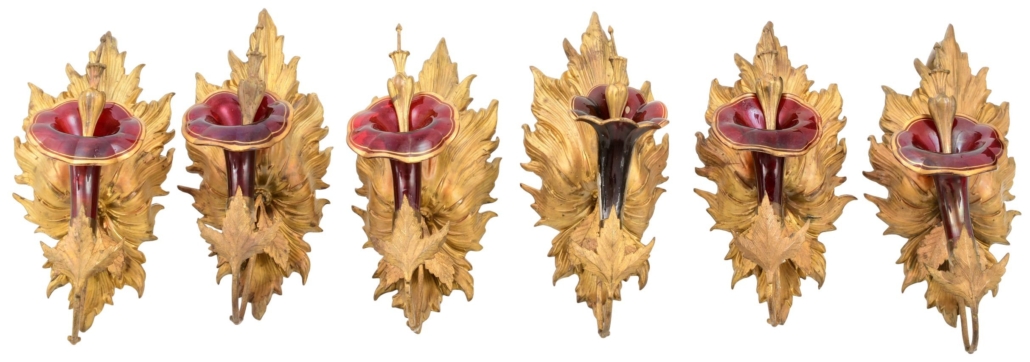Set of six American Victorian gilt bronze and glass curtain tie backs, $9,375