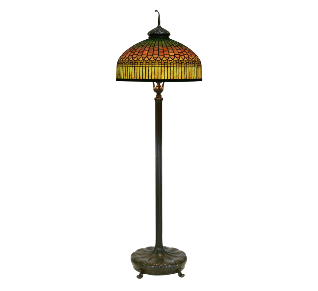 Tiffany Studios Curtain Border leaded glass and patinated bronze floor lamp, $181,250