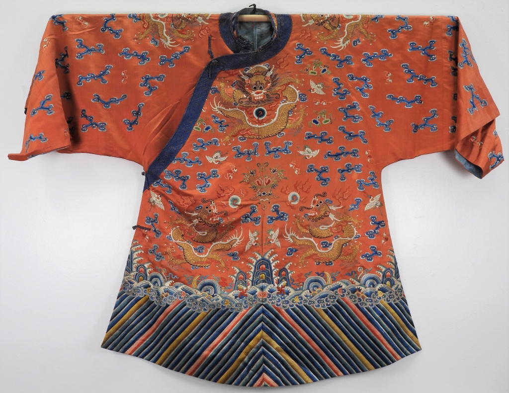 Chinese silk gold thread dragon robe dating to the Qing dynasty, $3,438