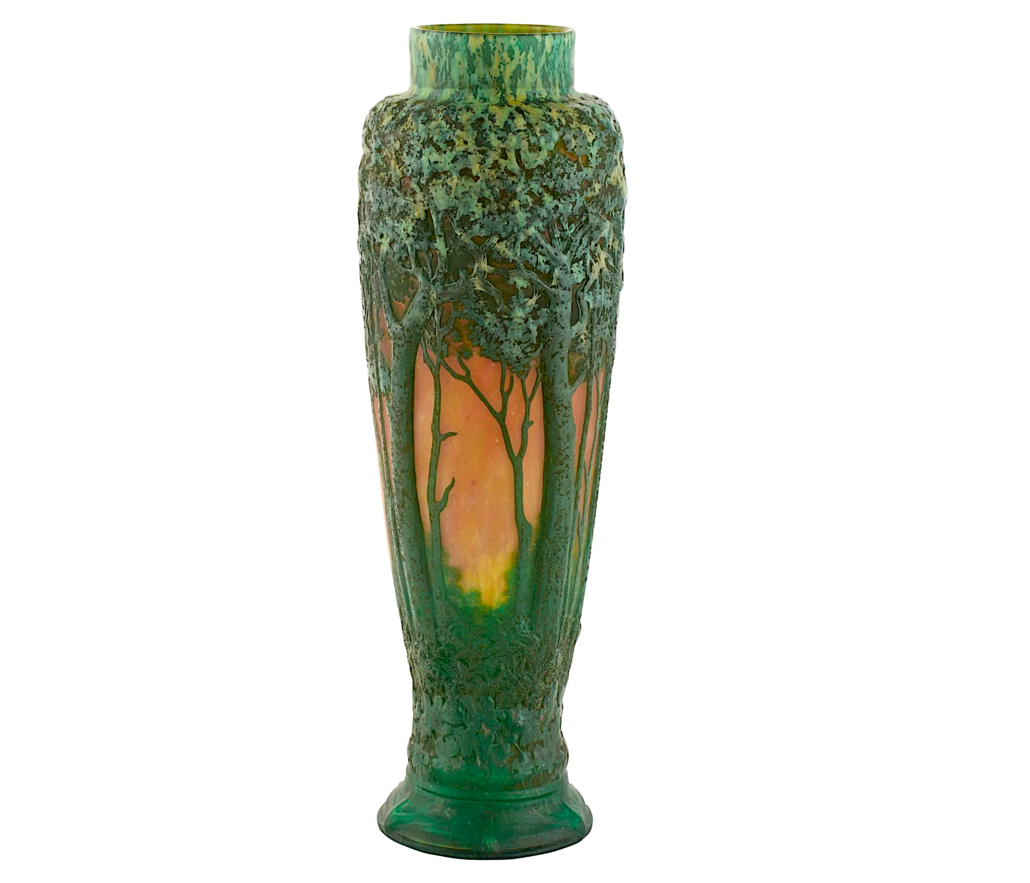 Daum Art Nouveau cameo glass Forest Sunset vase, est. $5,000-$7,000