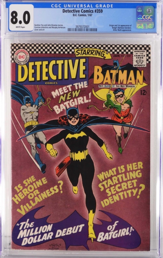 Copy of DC Comics’s Detective Comics #359 from January 1967, with the origin and first appearance of Batgirl, est. $3,000-$4,000