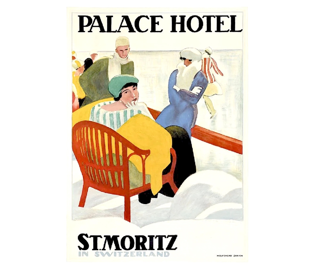 Button’s collection included Emil Cardinaux’s 1920 poster for the Palace Hotel in St. Moritz, which placed a skater in the background and three spectators at the center. It sold for $6,500 plus the buyer’s premium in January 2019. Image courtesy of Brunk Auctions and LiveAuctioneers
