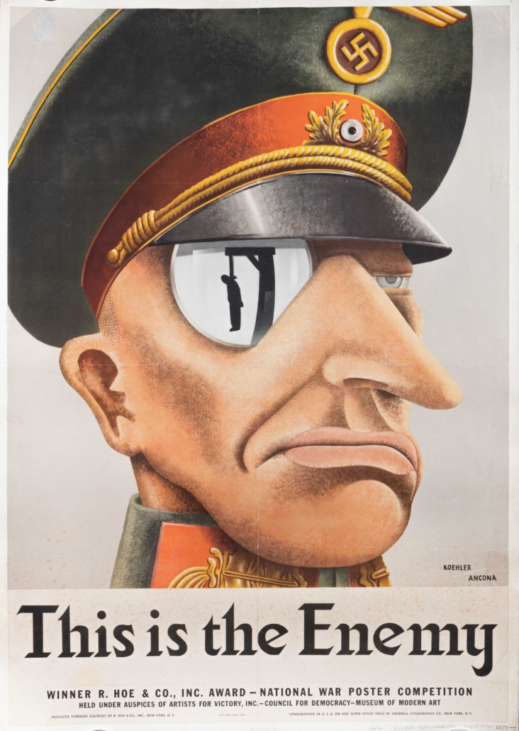 American World War II poster titled This Is the Enemy, by Karl Koehler and Victor Ancona, est. $2,000-$3,000