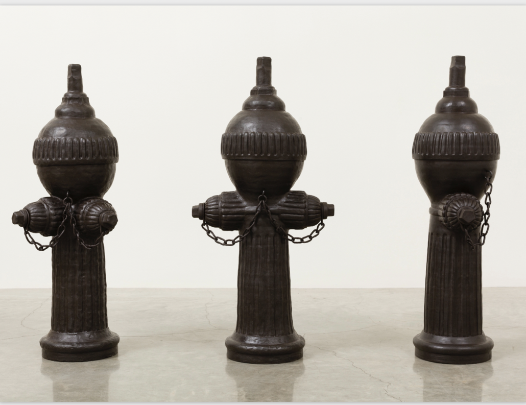 Ben Jackel, ‘Large Headed Hydrants: young, middle age, elder,’ 2013. 32 by 12 by 9in. Stoneware and beeswax. 