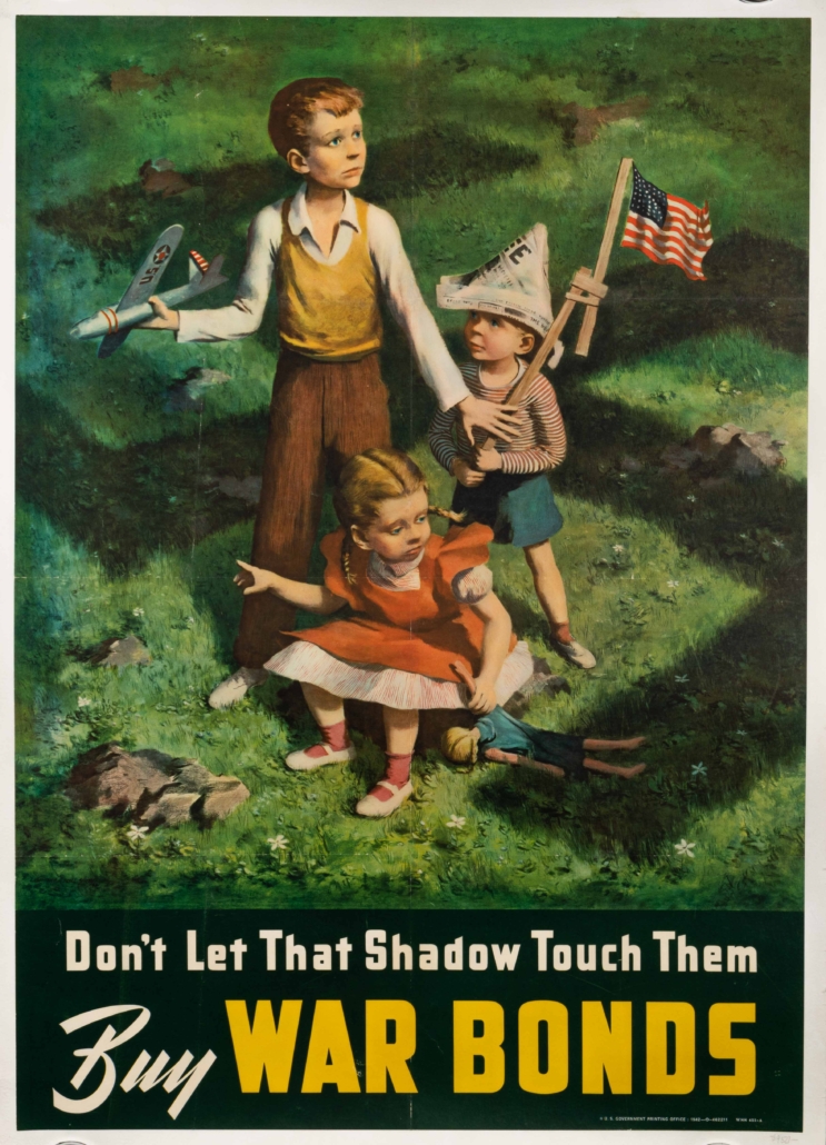 American World War II poster titled Don’t Let That Shadow Touch Them – Buy War Bonds, by Lawrence Beall Smith, est. $500-$700