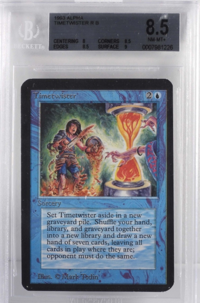 Magic: The Gathering Alpha Timetwister trading card, graded BGS 8.5 NM-MT+, est. $10,000-$15,000