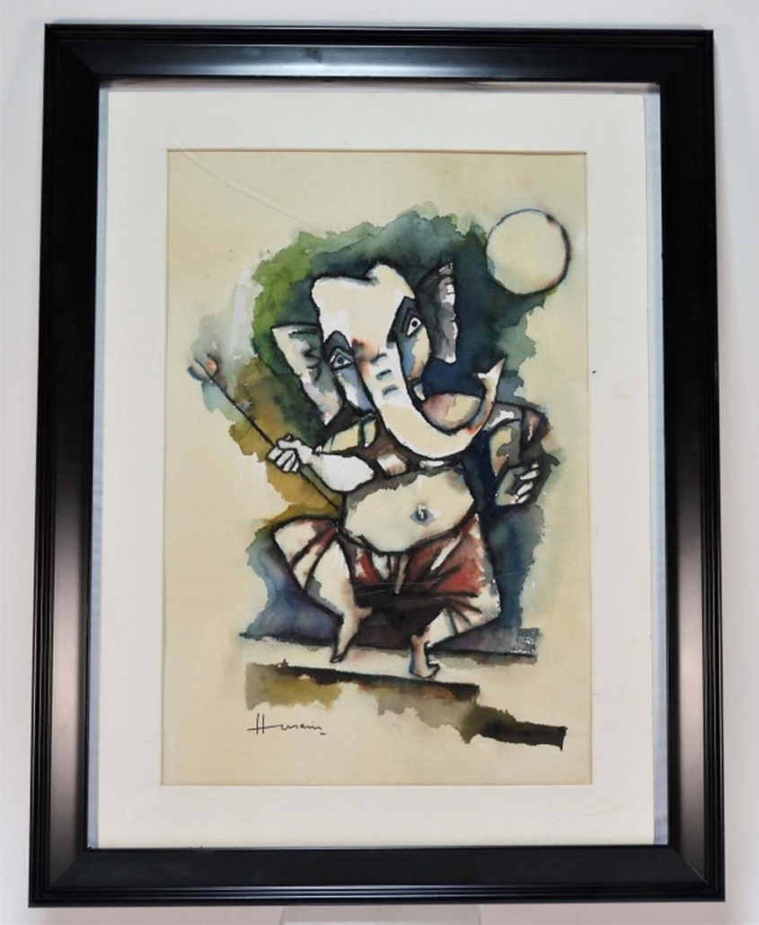 Maqbool Fida Husain watercolor of a dancing Ganesha, est. $8,000-$12,000