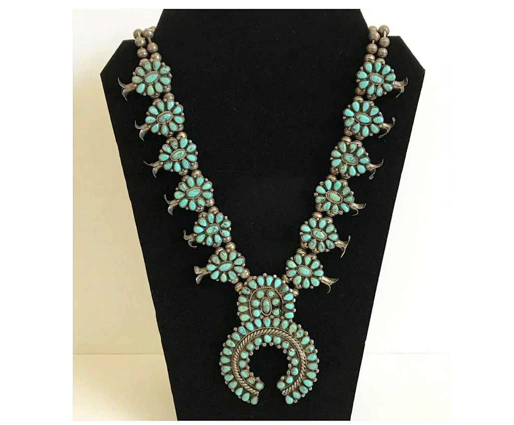 Native American sterling silver and turquoise squash blossom necklace, $2,000-$2,500