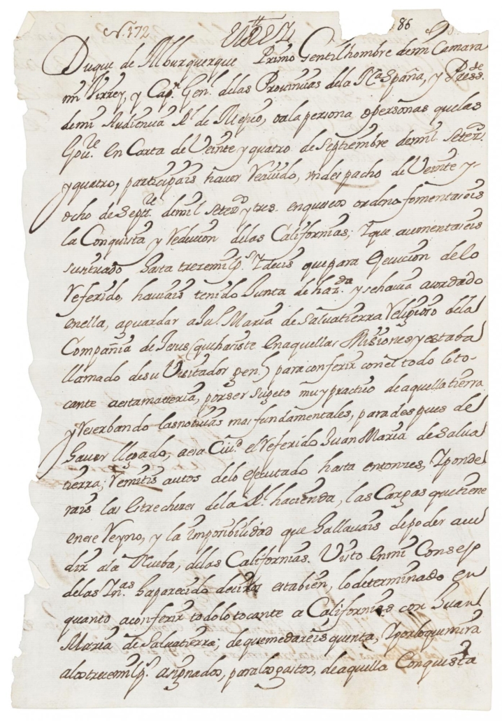  Manuscript royal order to colonize the Californias, signed by Philip V, King of Spain, est. $20,000-$30,000