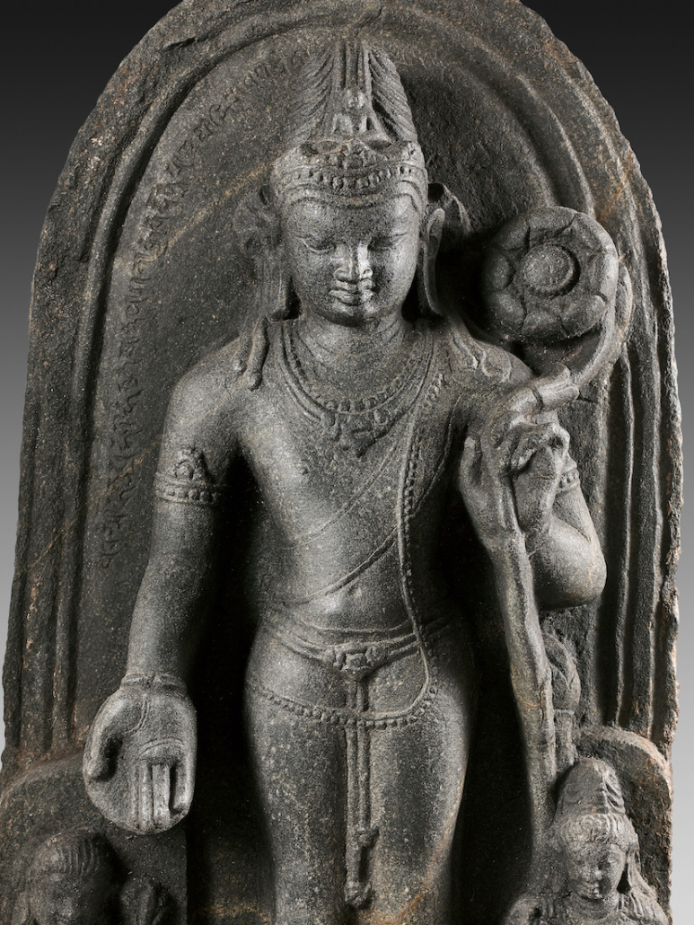 Detail of the 1,200-year-old Bodhisattva sculpture, which was recovered in Italy and repatriated to India in February 2022. Image courtesy of Art Recovery International