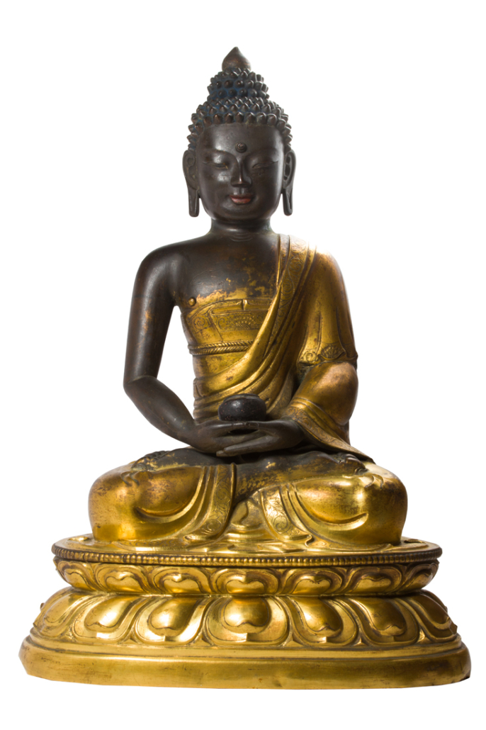 Chinese parcel-gilt copper alloy repousse Medicine Buddha sculpture, est. $15,000-$25,000