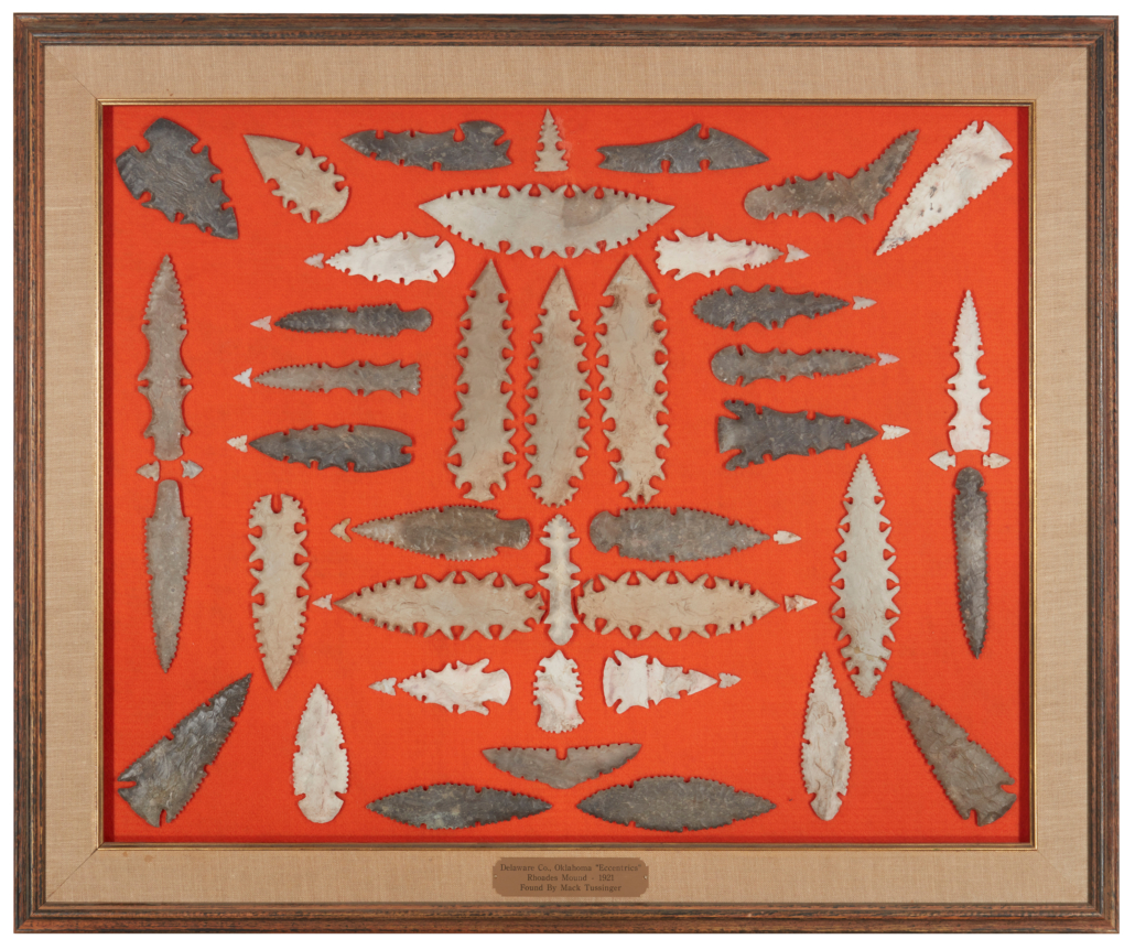 Framed collection of Tussinger eccentric flints, pre-historic or later, est. $3,000-$5,000