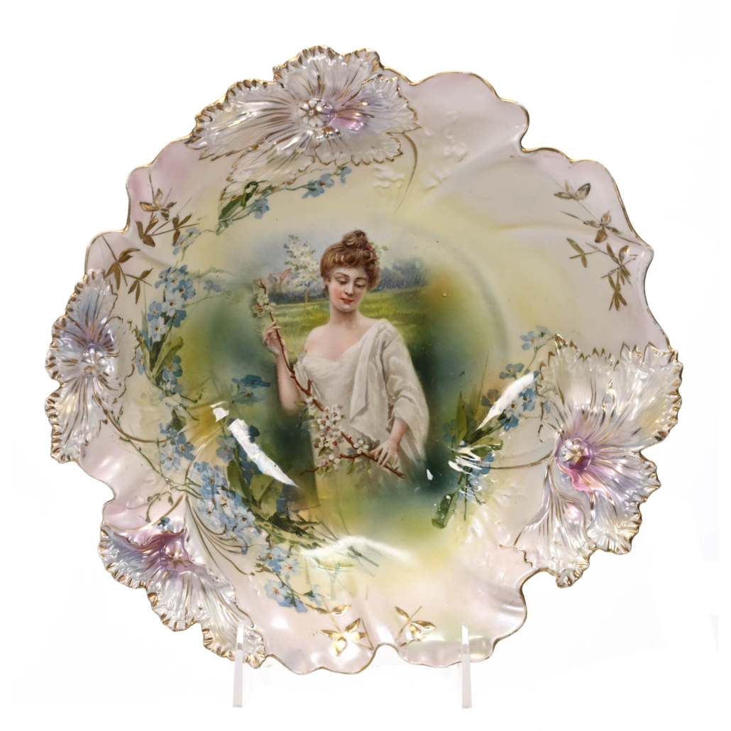 Bowl marked R.S. Prussia, the only known example of a Spring Season bowl in the Carnation mold, est. $7,000-$10,000
