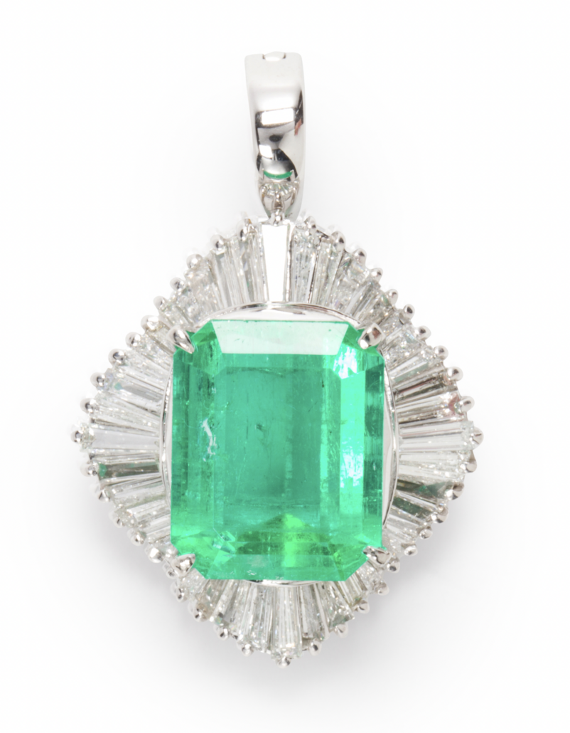 Colombian emerald, diamond and platinum pendant, est. $5,000-$7,000