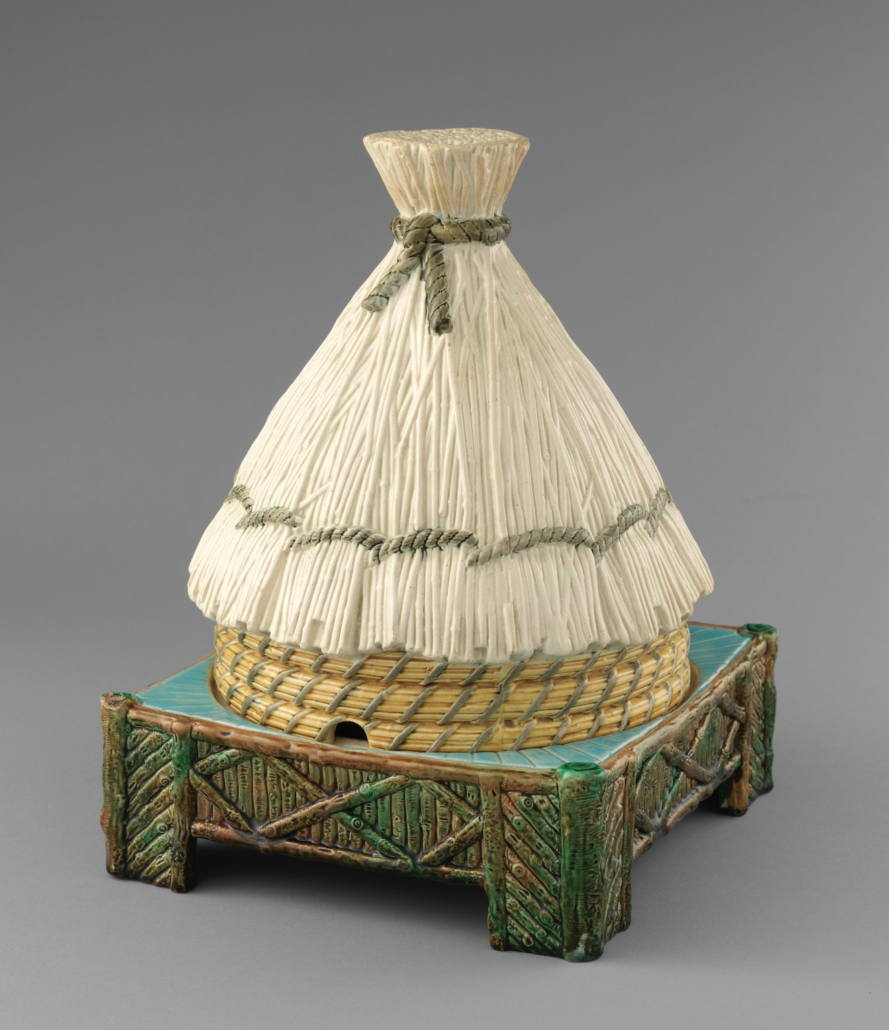 Beehive Stilton cheese stand by George Jones. Majolica, design registered 1872. Courtesy the Walters Art Museum, photo credit Bruce White