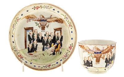 American-themed Chinese export porcelain served at Alex Cooper, March 5