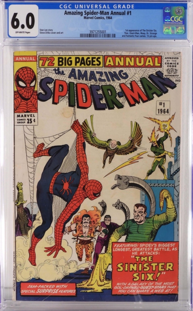 Copy of Marvel Comics’s Amazing Spider-Man Annual issue #1 from 1964, featuring the first appearance of the Sinister Six, est. $3,000-$4,000