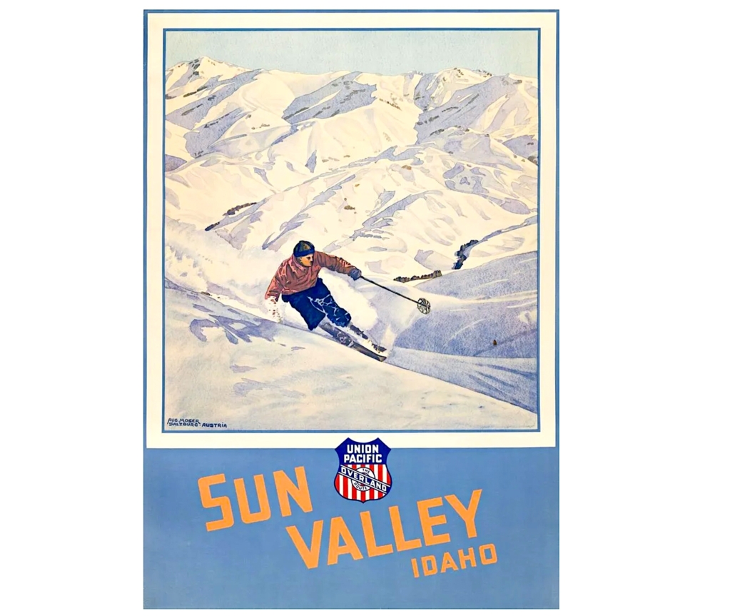 This circa-1936 Augustus Moser poster for Sun Valley, Idaho sold for $6,500 plus the buyer’s premium in February 2021. Image courtesy of Swann Auction Galleries and LiveAuctioneers