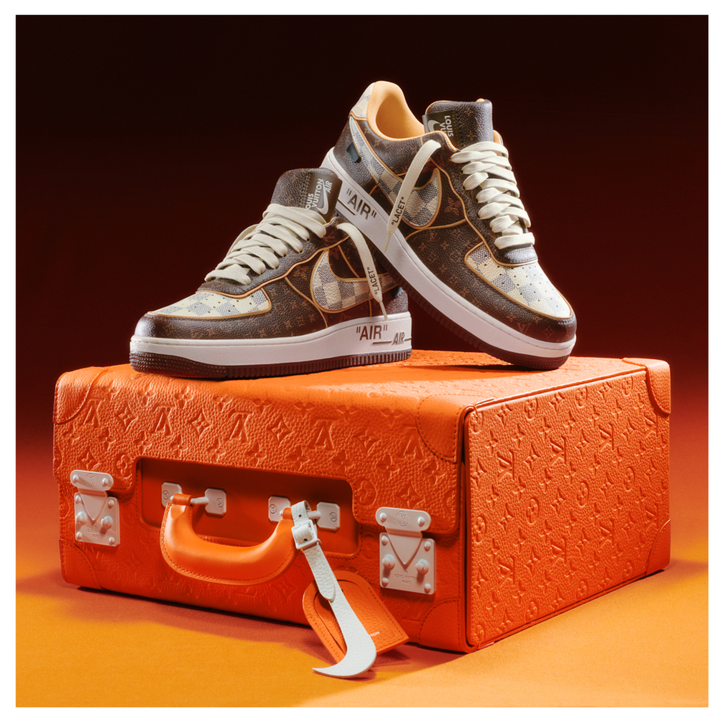 One of the 200 pairs of Louis Vuitton and Nike ‘Air Force 1’ sneakers designed by the late Virgil Abloh and offered at Sotheby’s New York on February 9. The sale totaled $25.3 million, well in excess of its $3 million high estimate. Image courtesy of Sotheby’s