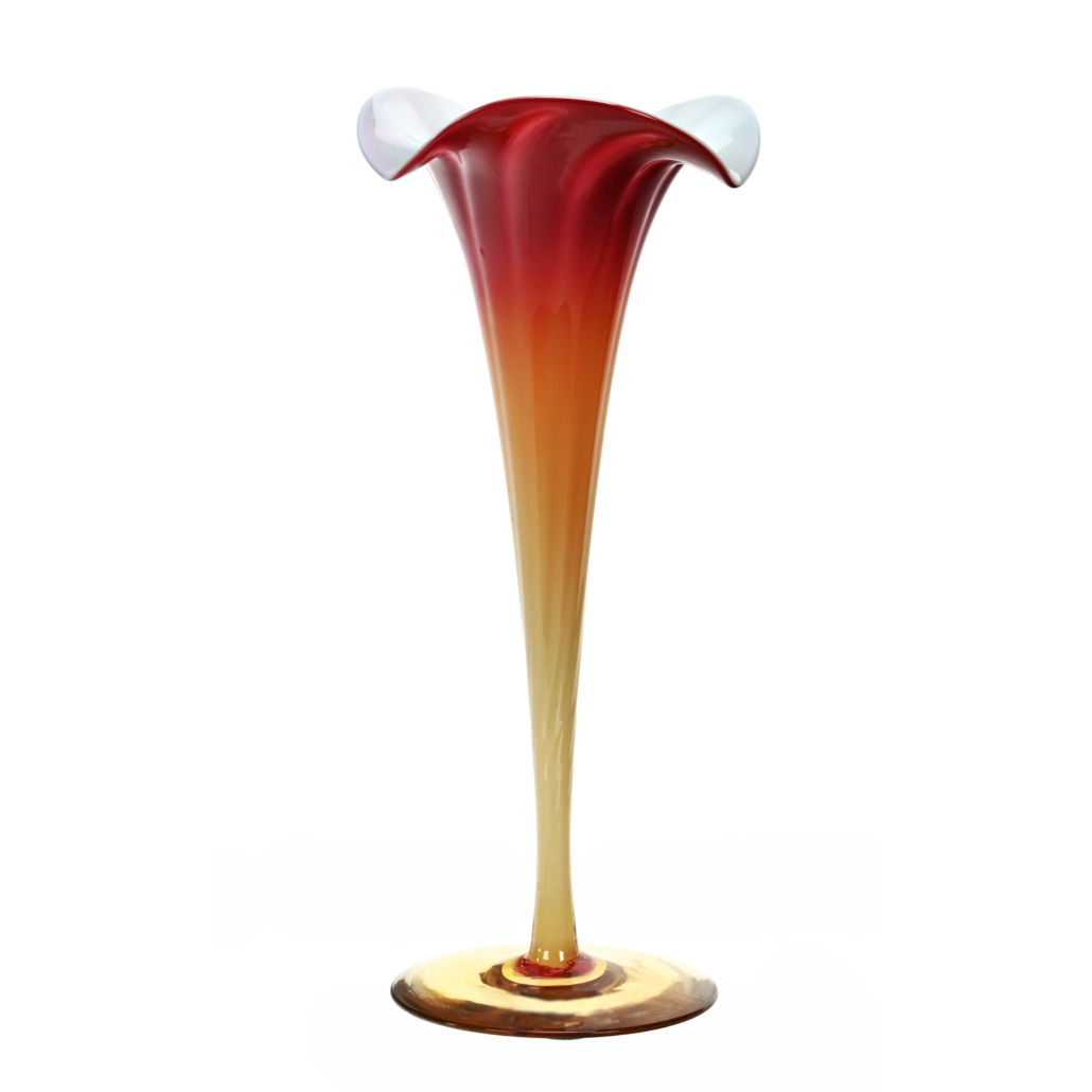 Plated amberina art glass trumpet vase by New England, est. $1,000-$2,500