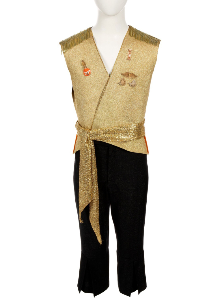 Captain Kirk’s gold lurex vest adorned with the Empire’s sash and medallions, from the Star Trek episode ‘Mirror, Mirror,' est. $48,000-$72,000. Image courtesy of Heritage Auctions