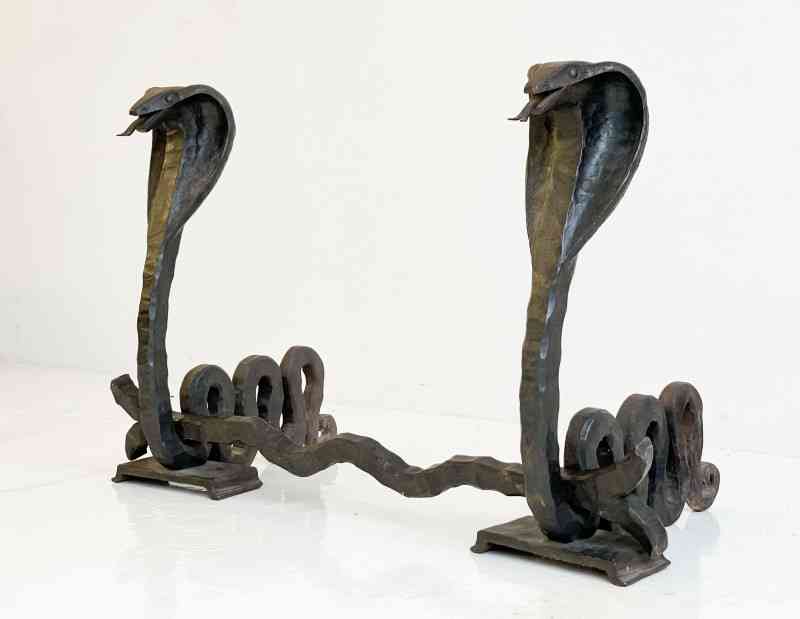 Cobra andirons by Edgar Brandt, est. $30,000-$50,000