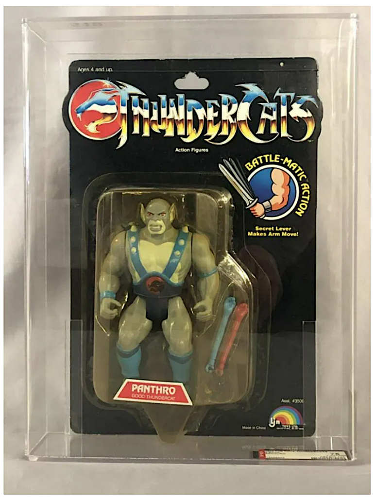 A 1985 mint-on-card action figure of Panthro with “Battle-Matic Action” went for $600 plus the buyer’s premium in June 2021 at Weiss Auctions. Image courtesy of Weiss Auctions and LiveAuctioneers.