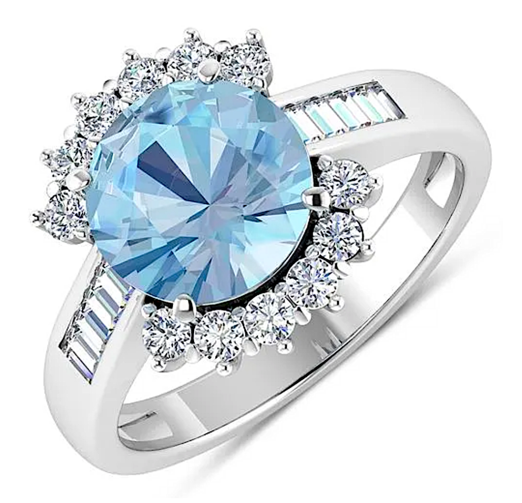A natural 3.48-ctw aquamarine and diamond ring in 14K white gold sold for $710,900 plus the buyer’s premium in September 2021 at World Jewelry Auctions. Image courtesy of World Jewelry Auctions and LiveAuctioneers.