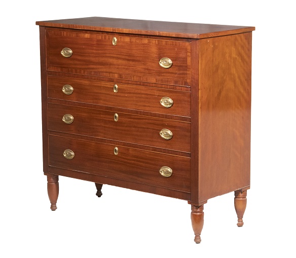 New England Sheraton mahogany chest of drawers, est. $600-$800