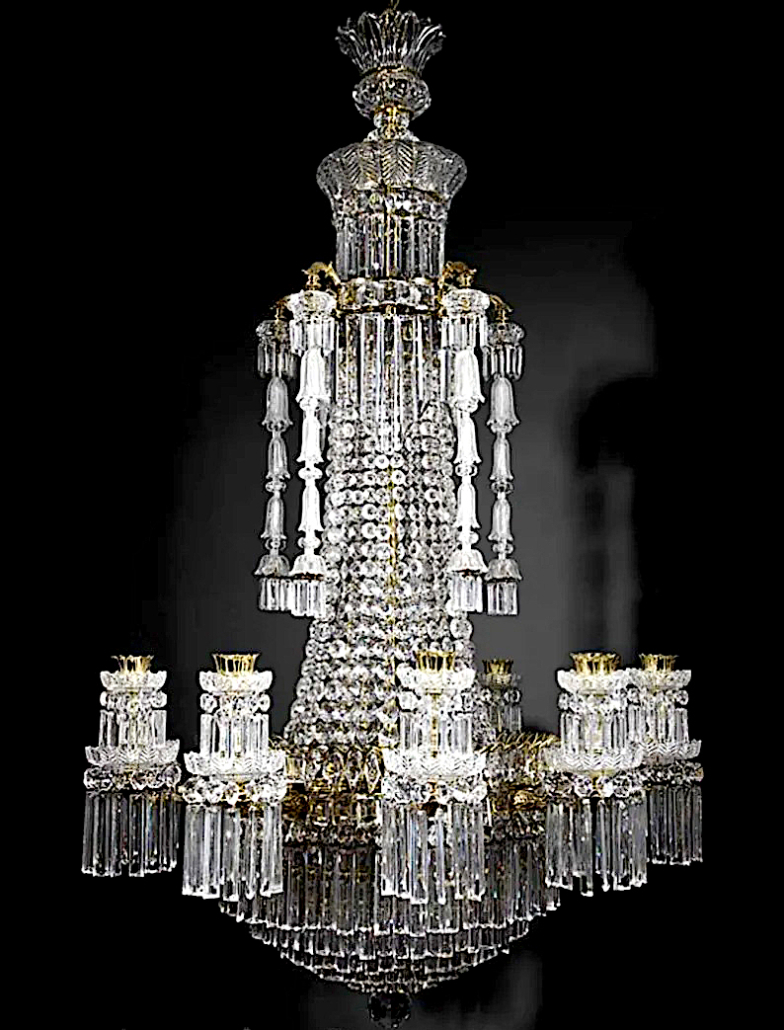 This circa-1820 gilt bronze and cut crystal 10-light chandelier achieved $90,000 plus the buyer's premium against an estimate of $25,000-$35,000 in November 2012. Image courtesy of Neal Auction Company and LiveAuctioneers.