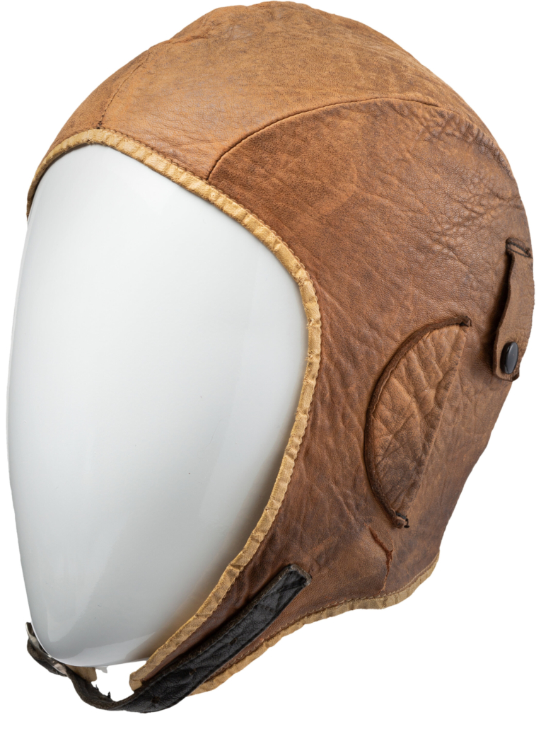 A leather helmet that Amelia Earhart wore on a flight across the Atlantic in 1928 and later lost in a crowd of fans in Cleveland sold at auction on February 28 for $825,000. Image courtesy of Heritage Auctions.