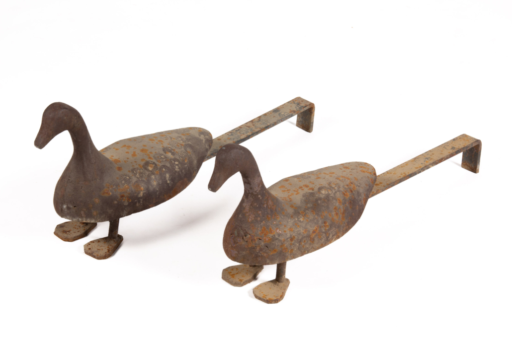  Pair of cast-iron goose andirons, $10,935