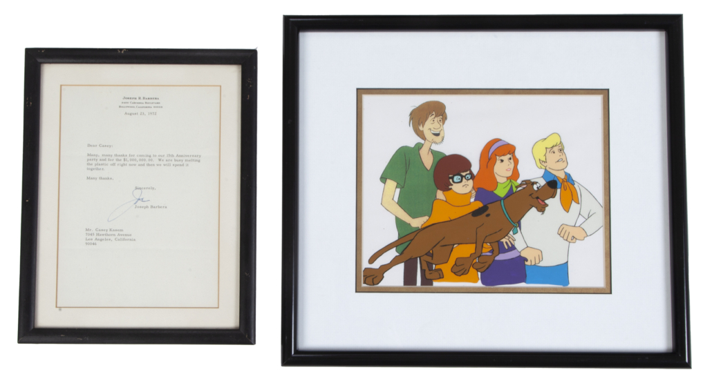 One of three original animation cels featuring Kasem’s character Norville ‘Shaggy’ Rogers from ‘Scooby-Doo,’ est. $200-$300